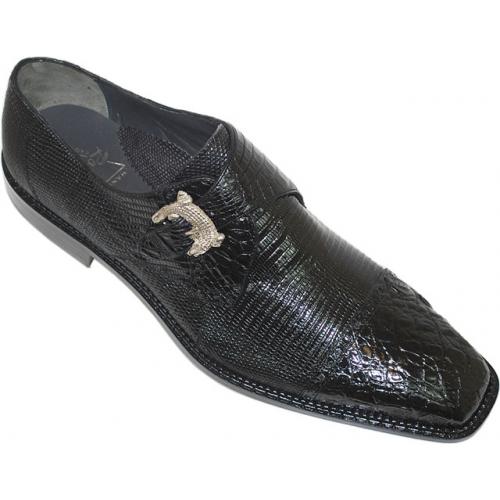 Romano "Vito" Black Genuine Crocodile/Lizard With Monk Strap Shoes